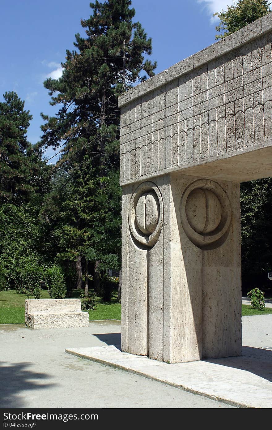 The Kiss Gate, one of the sculptures of the famous Romanian sculptor, Constantin Brancusi. The Kiss Gate, one of the sculptures of the famous Romanian sculptor, Constantin Brancusi