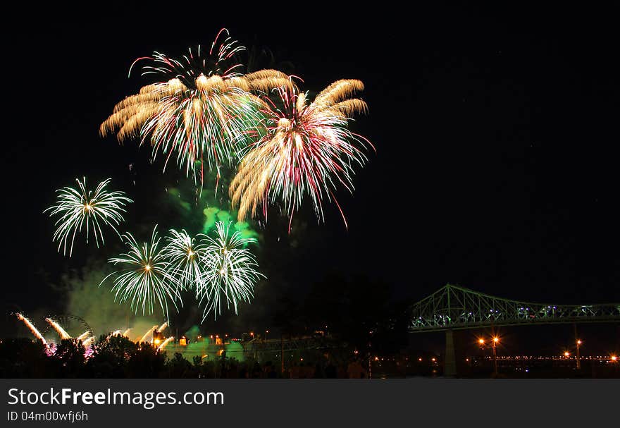 Large Fireworks over Bridge