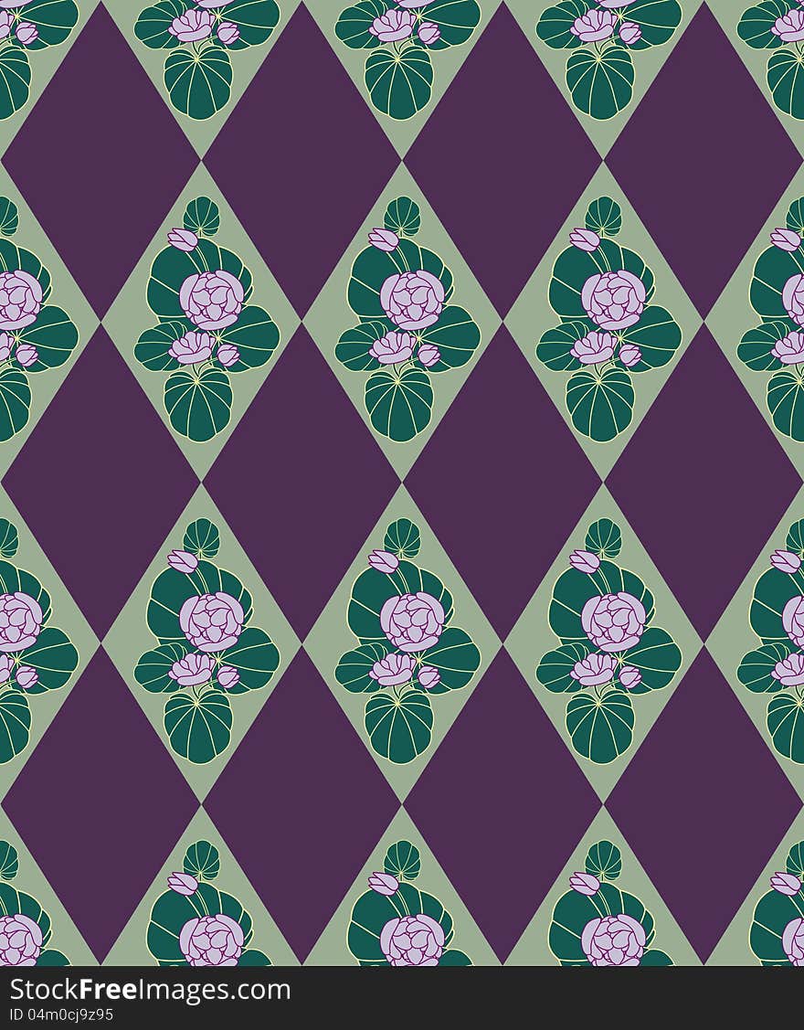 Seamless background with plant motifs in a retro style, diamond wallpaper