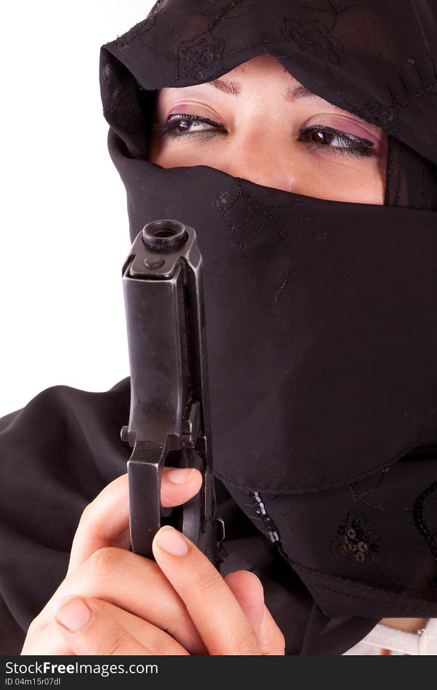 Arabian Wearing Niqab With Gun