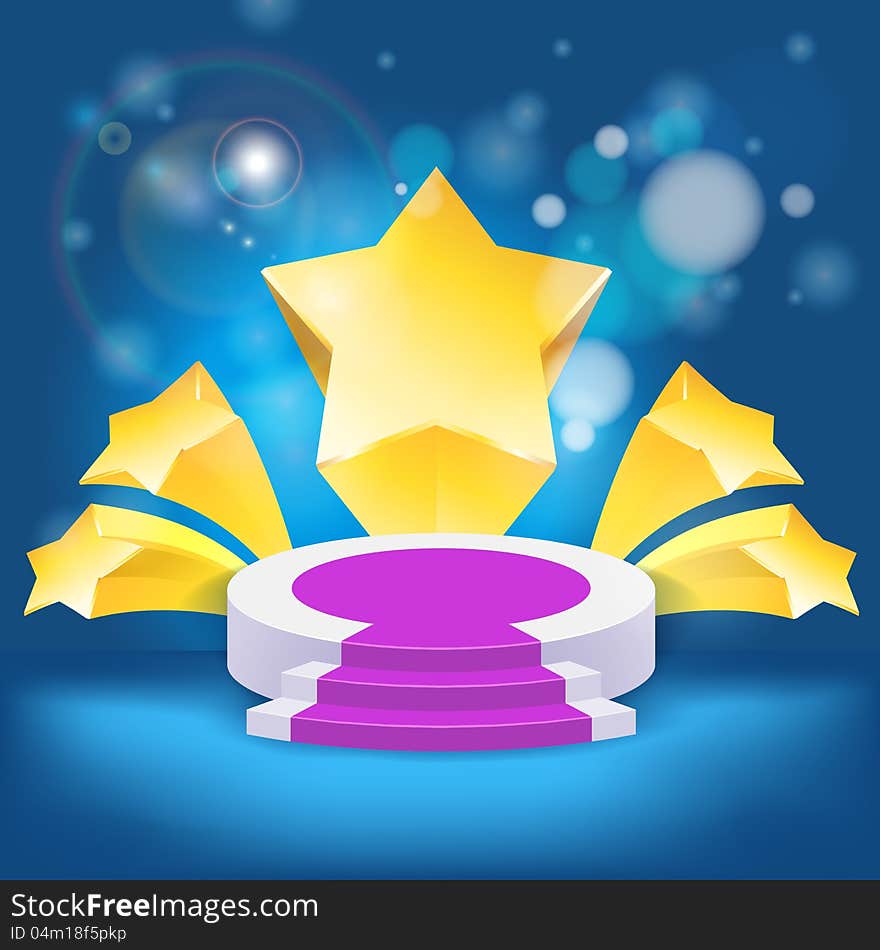 Honour succeed podium rostrum with divergent stars background. Honour succeed podium rostrum with divergent stars background