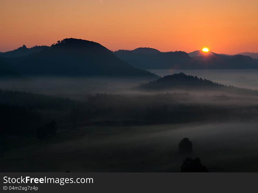 Sunrice in the mouintains in czech republic. Sunrice in the mouintains in czech republic.