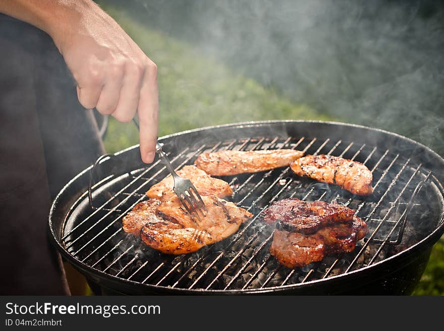 Grilling in the garden on weddings.