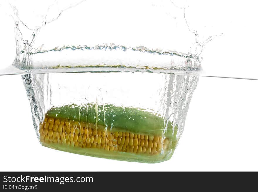 Corn in clear water.