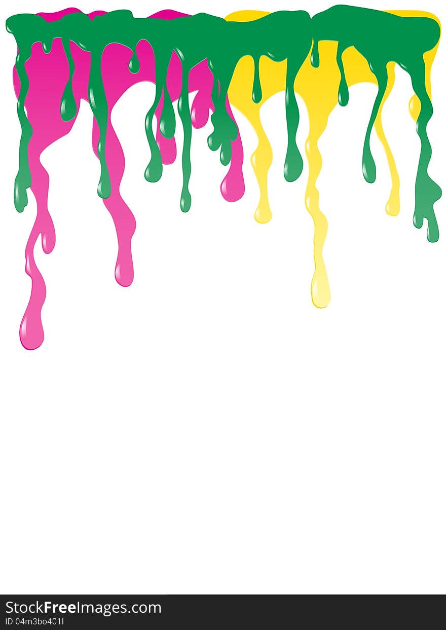 Green, yellow and pink paint dripping. Vector illustration