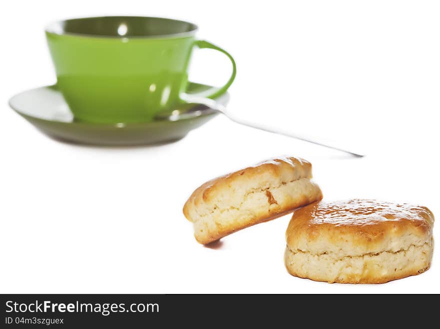 Two Buttery Scones And Tea Cup