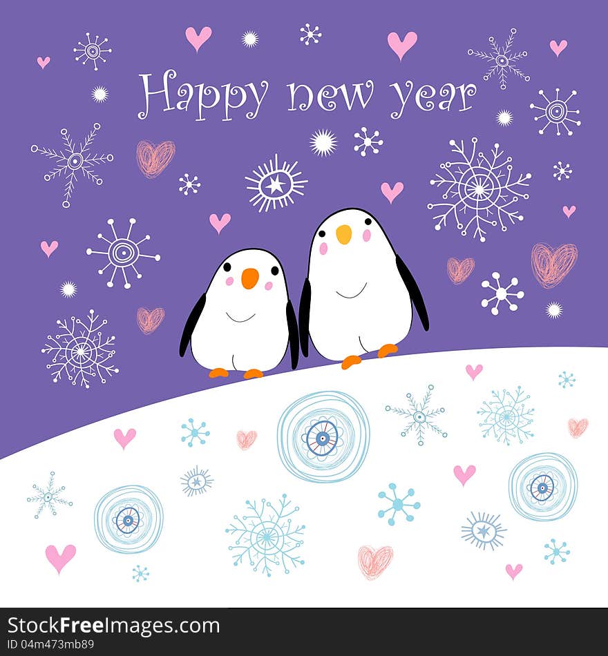 Greeting card with penguins