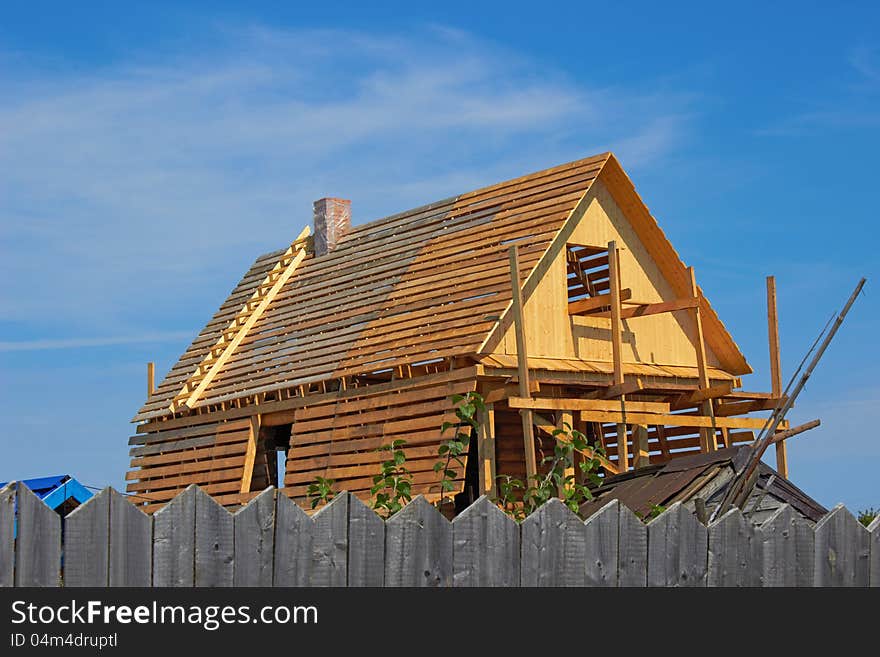 The roof of the house under construction