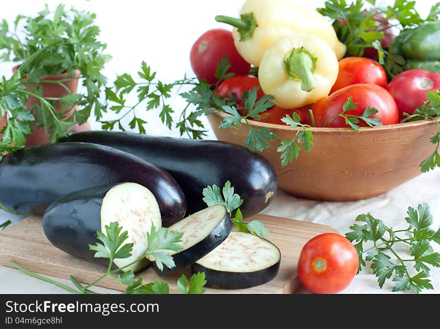 Fresh Aubergines, Whole And Sliced