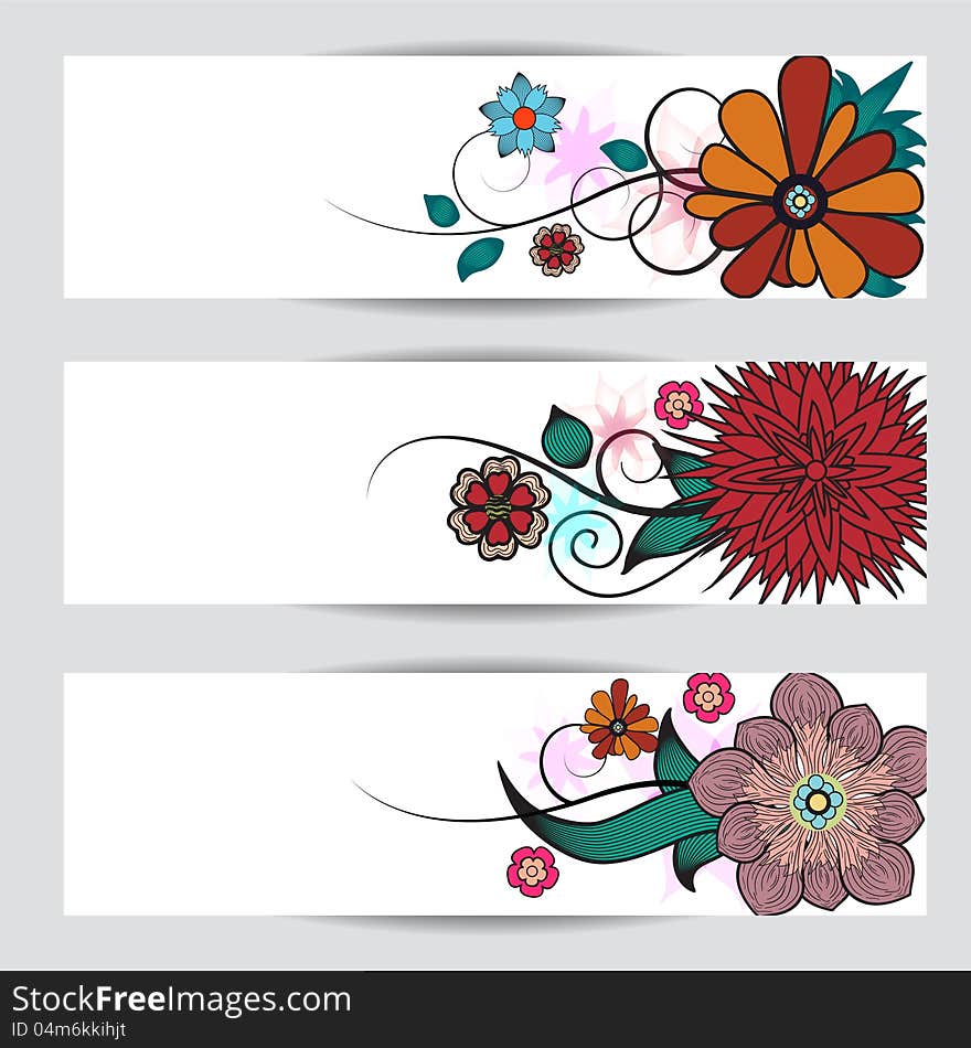 Floral banners . Set of three pieces