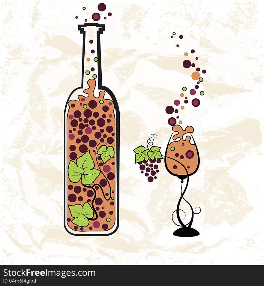 Vintage wine bottle and glass