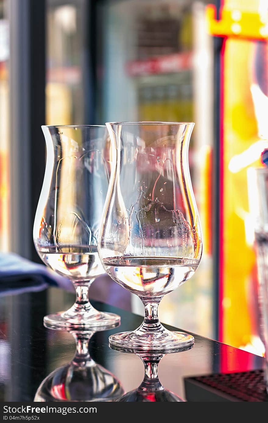 Glasses on the bar counter