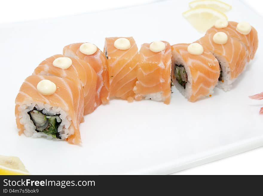 Japanese sushi seafood on a white background