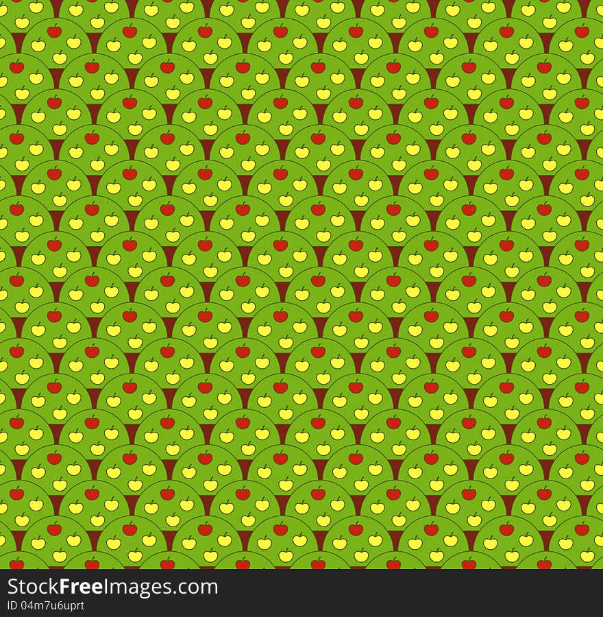 Vector green seamless background with apple-trees. Vector green seamless background with apple-trees.