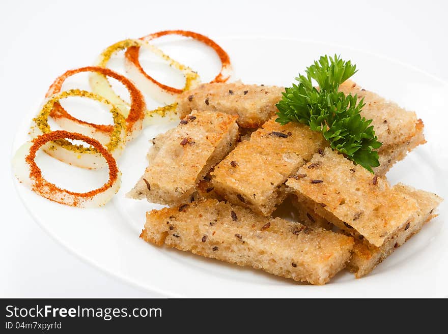 Toasted bread slices on a plate