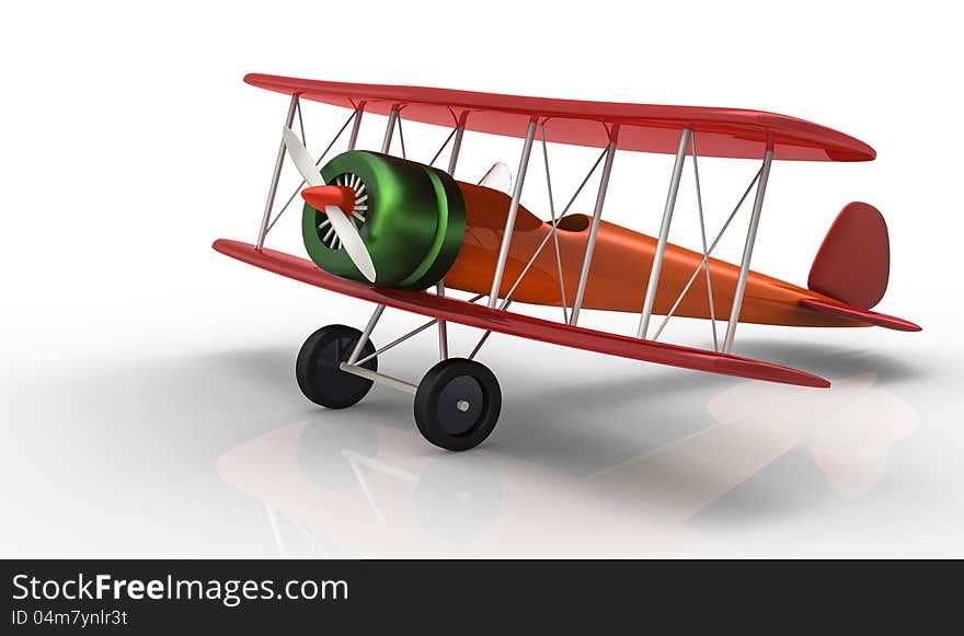 Red airplane with shadow  on white background. Red airplane with shadow  on white background