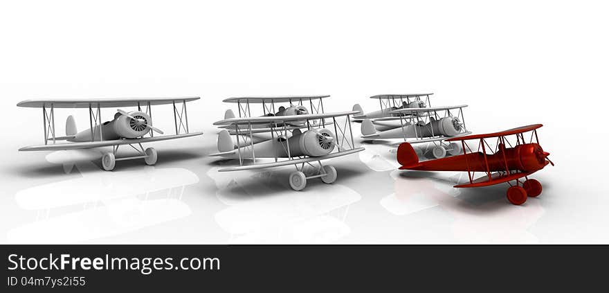 Six airplanes with shadow  on white background. Six airplanes with shadow  on white background