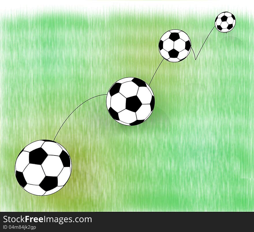 Jumping football ball on abstract grass