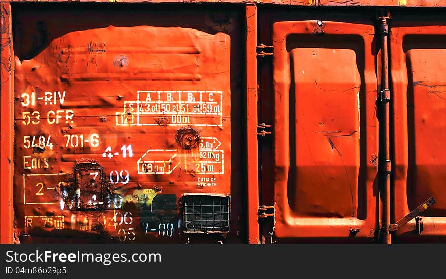 Freight train detail with inscriptions