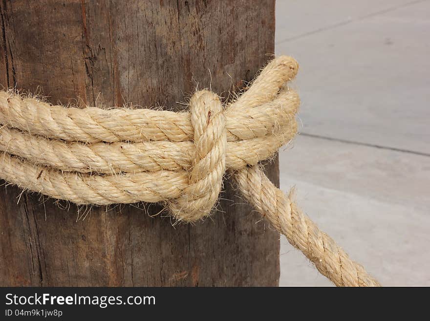 Rope tied on wooden pole