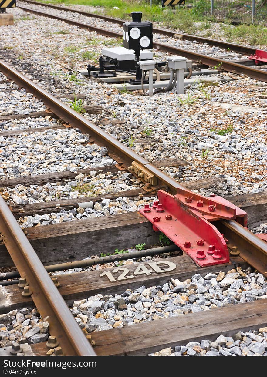 Lock of railway and control system in the background. Lock of railway and control system in the background