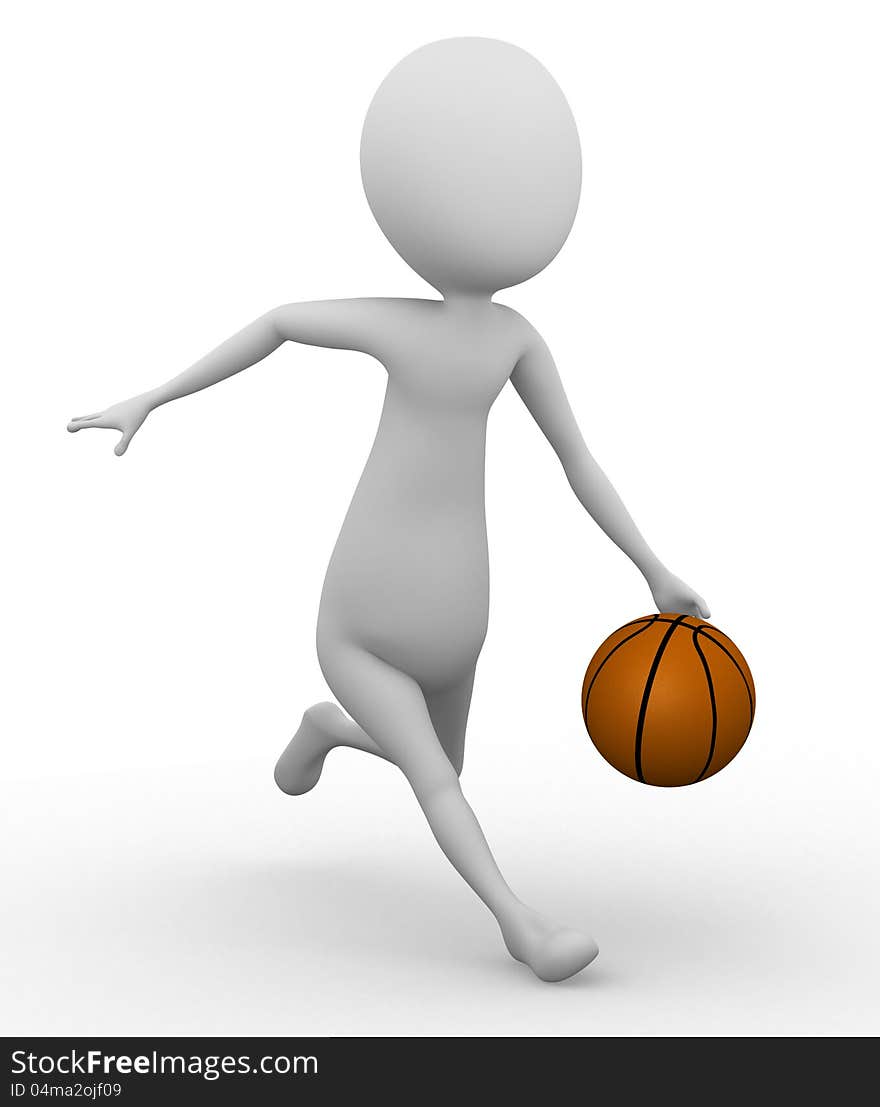 3D man running while bouncing a basketball. 3D man running while bouncing a basketball