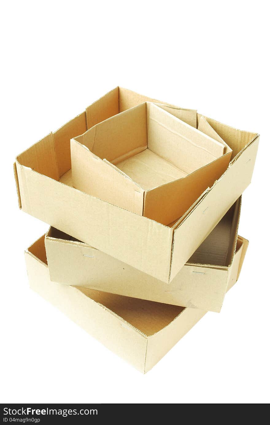 Piles of cardboard boxes on a white background. Piles of cardboard boxes on a white background