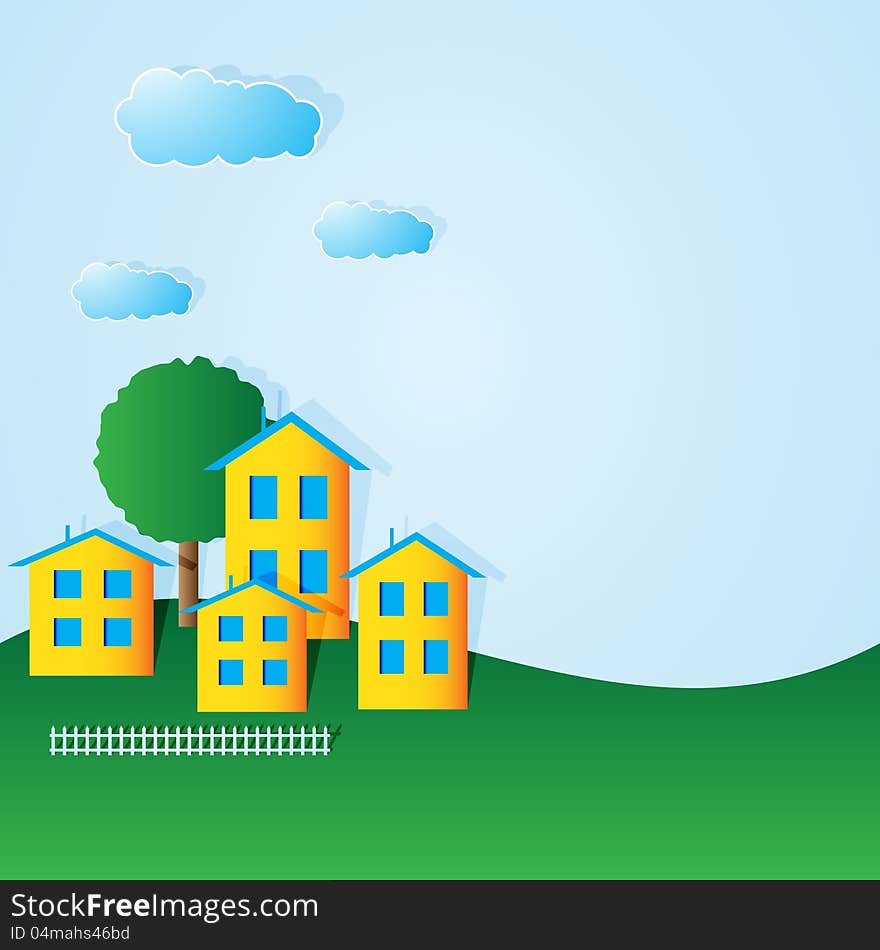 Building a house on a hill with a natural and sky.