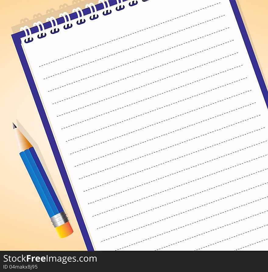 Vector illustration of lined notepad with pencil