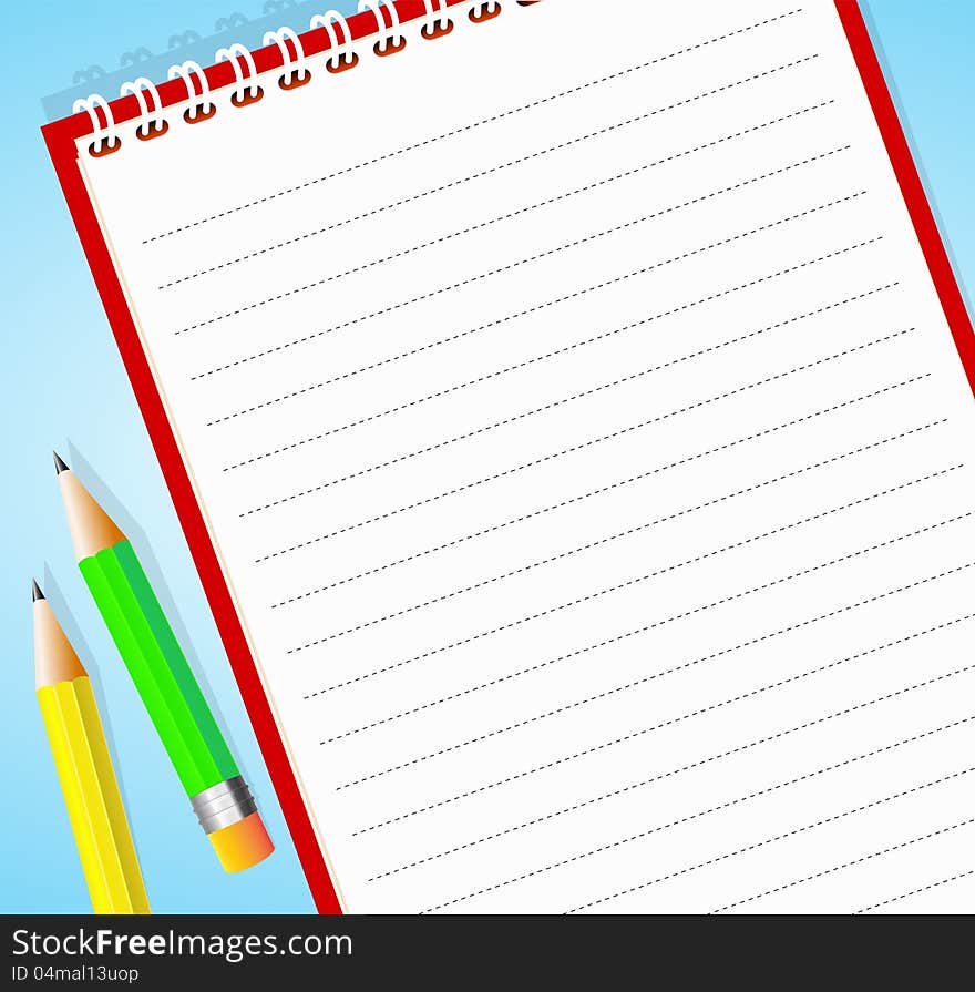 Vector illustration of lined notepad with pencil