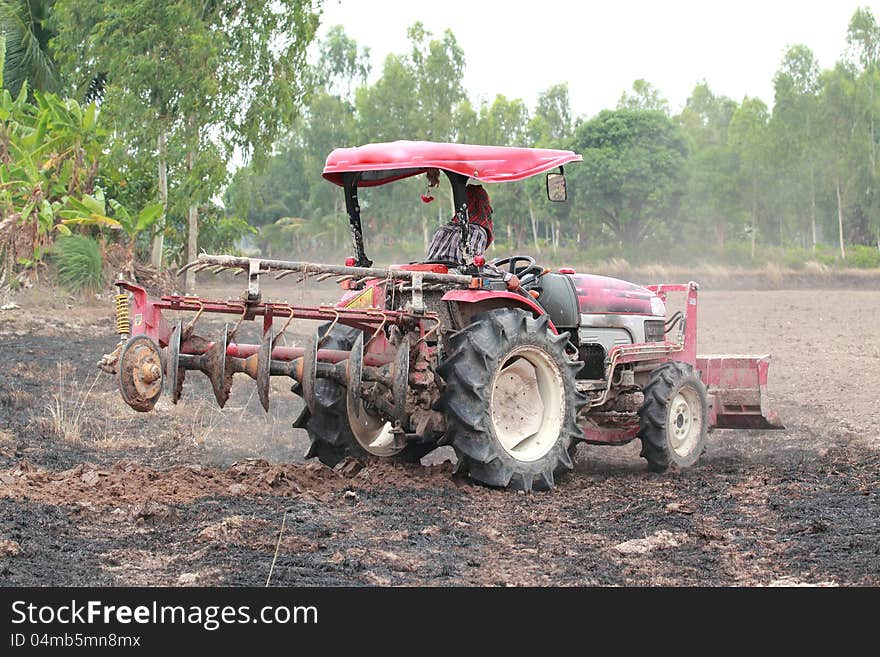 Tractor in rural agricultural areas