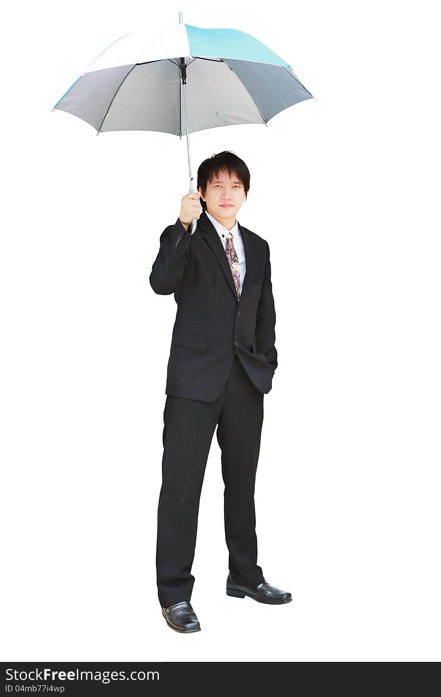 Young Business Man Under An Umbrella