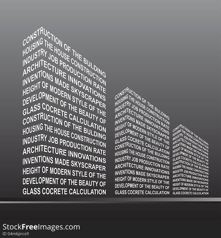 The stylised building, built out of words. Vector illustration.