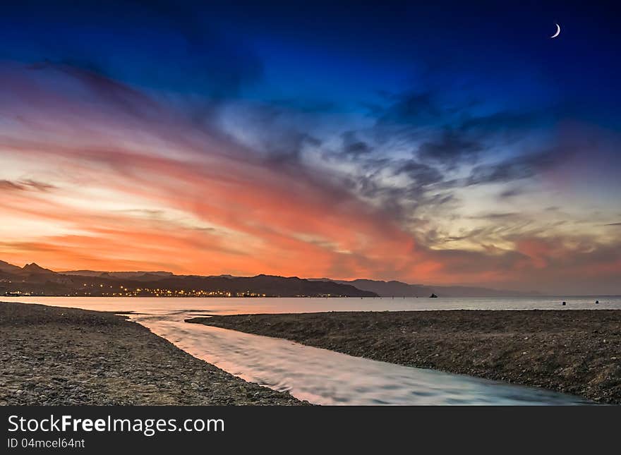 Colorful sunset at northern beach of Eilat, Israel. Colorful sunset at northern beach of Eilat, Israel