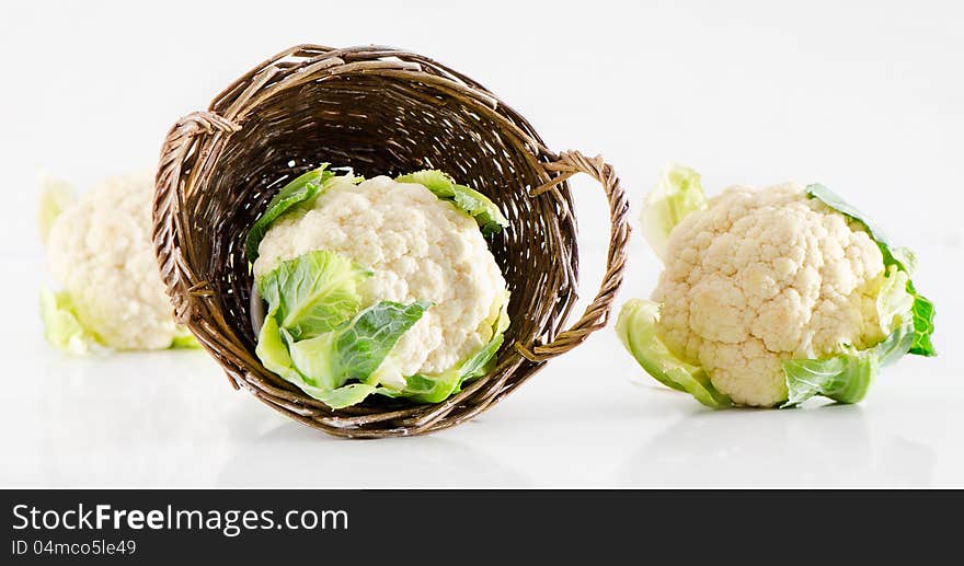 Fresh cauliflower in the basket