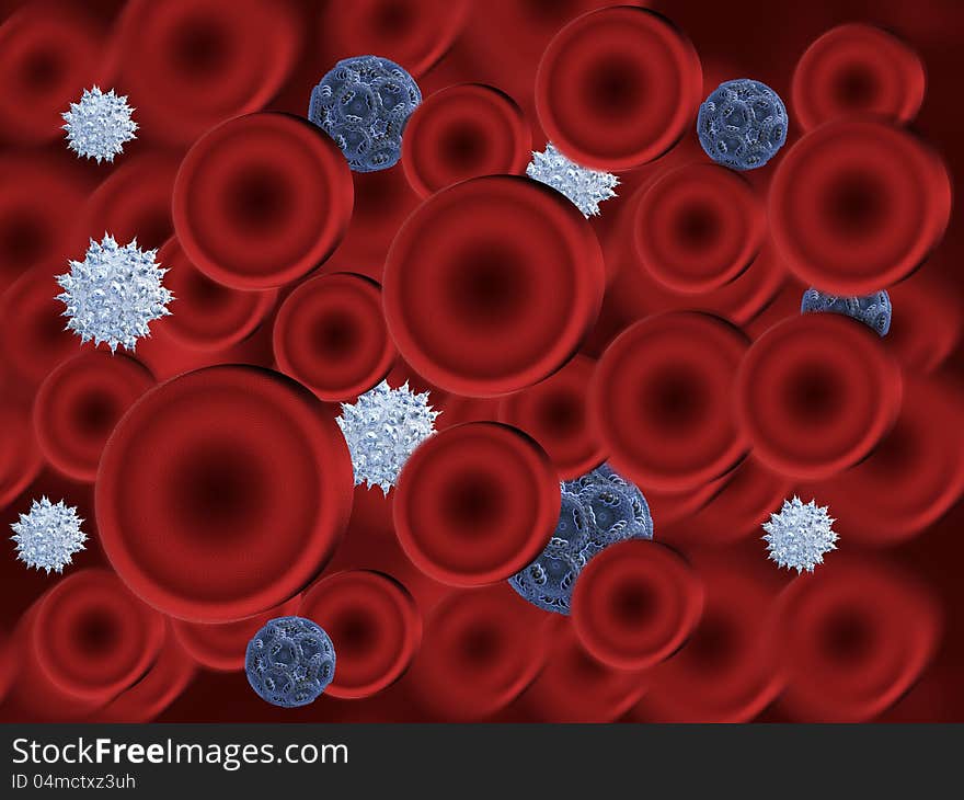 Virus cell infecting the blood, abstract background. Virus cell infecting the blood, abstract background.