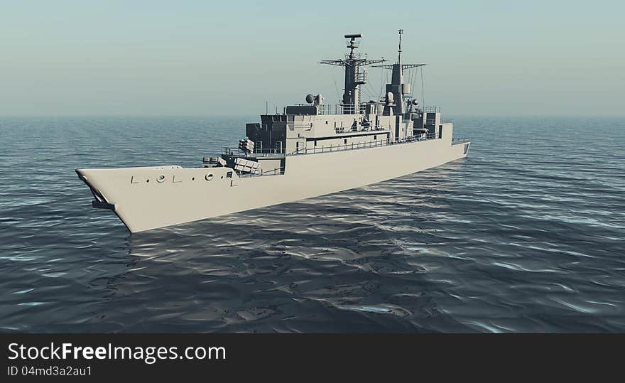 Accurate 3d model of a warship with water