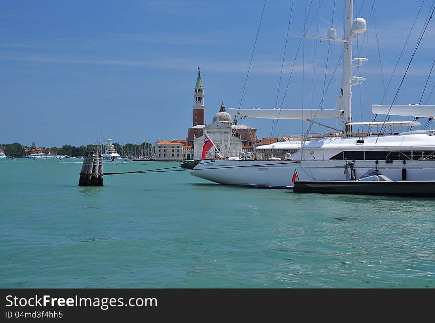 Sail boat in the Venetian lagoon, Venice, Italy