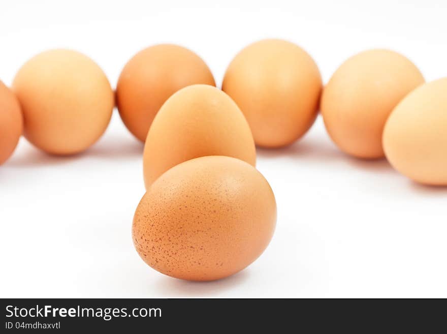 Brown eggs on a white background