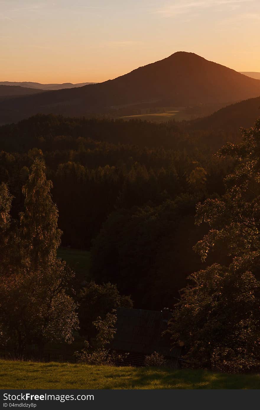 Mountains at sunset in the czech.