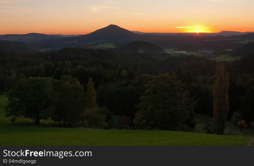 Sunset in landscape in czech.