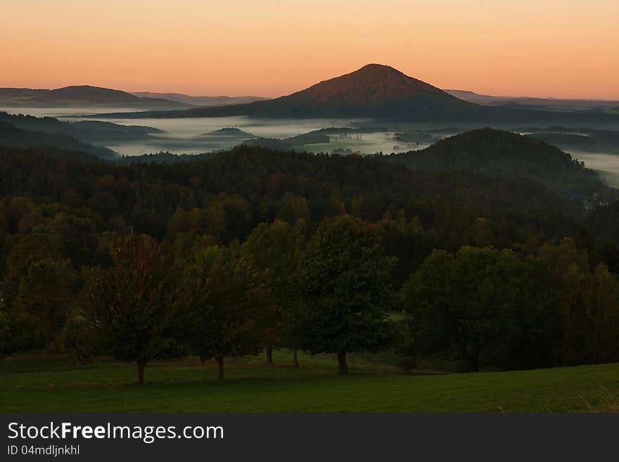 Sunset in landscape in czech.