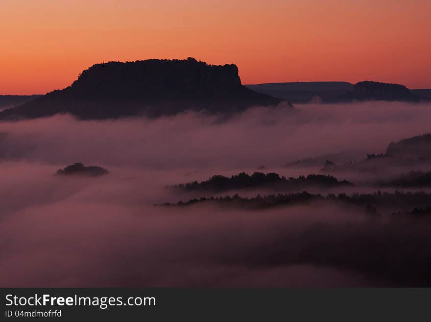 Morning inversion in mountains.