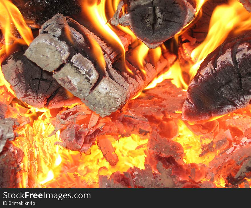 Fire wood burning in the furnace