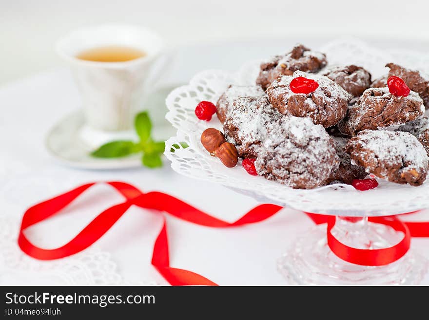 Sweet cookies with hazelnuts and cranberries