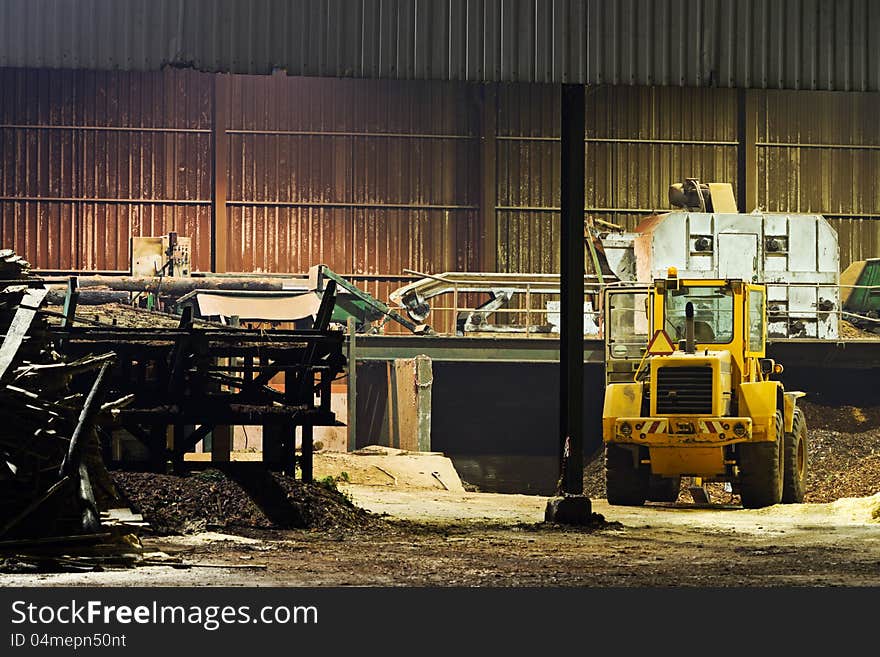 Working lumber mill at night. Working lumber mill at night