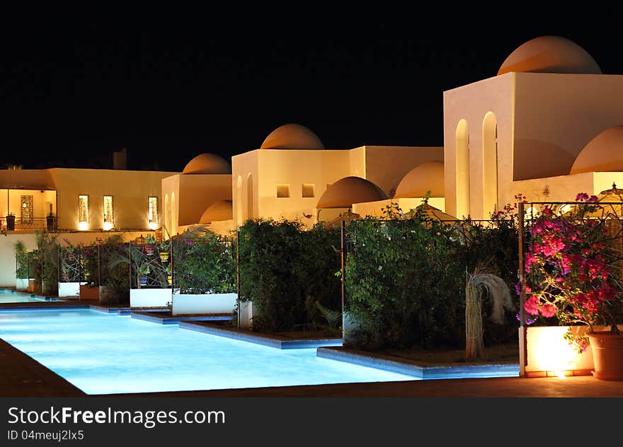 Villa and Pool in the Evening