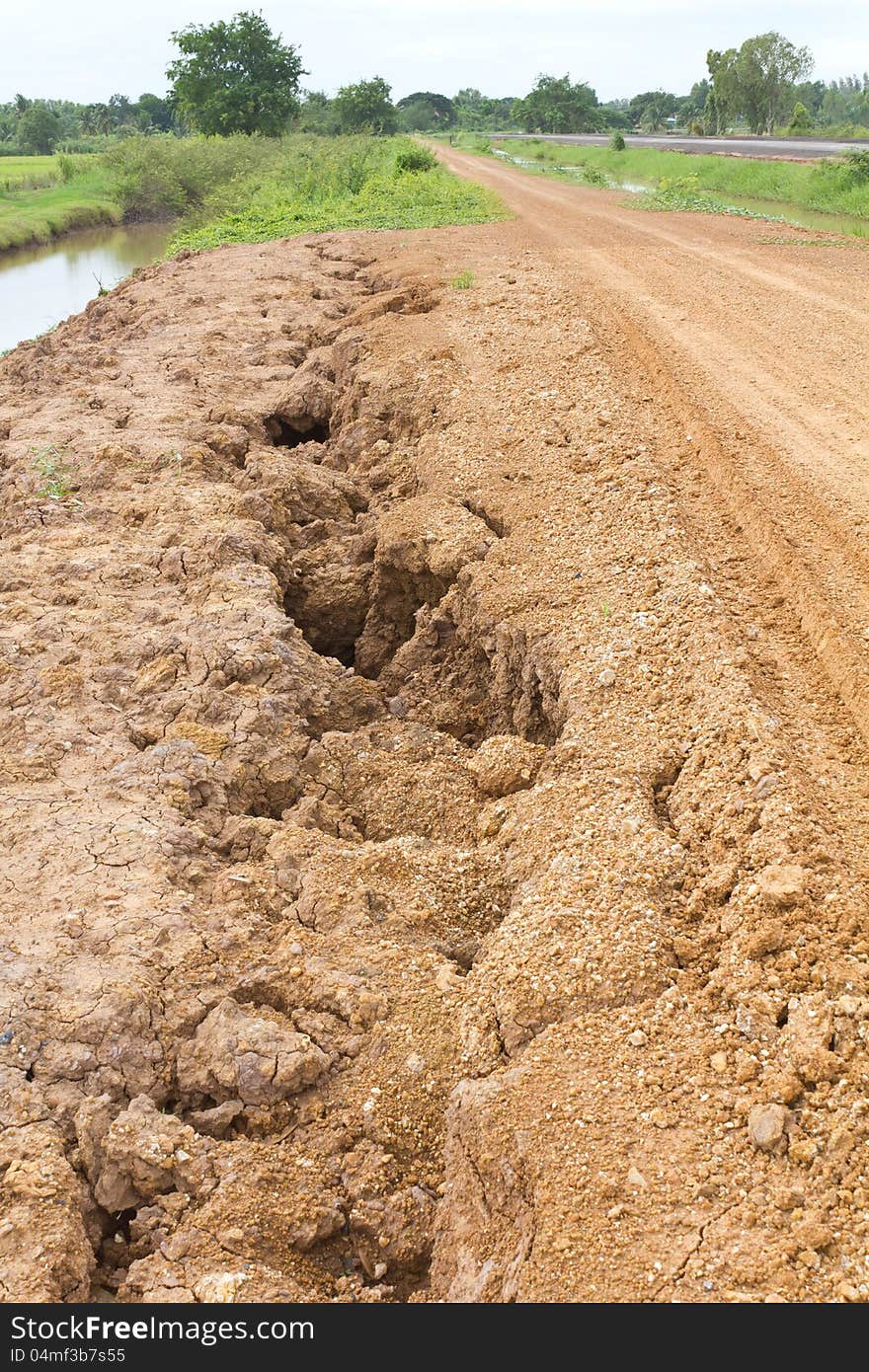 Gravel roads in rural areas because it was split off from the water to scour the bottom. Gravel roads in rural areas because it was split off from the water to scour the bottom.