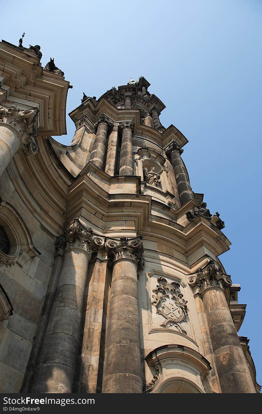 Fragment of beautiful high gothic bell tower in Dresden, Germany. Fragment of beautiful high gothic bell tower in Dresden, Germany