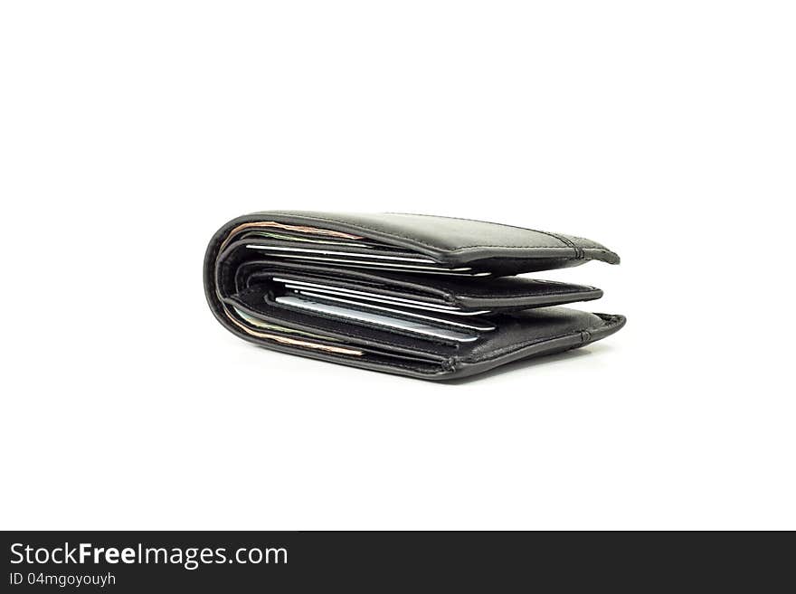 One black wallet on white background